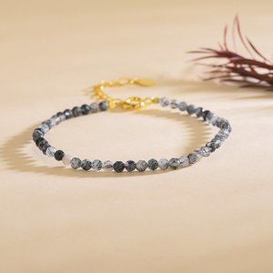Minimalist Black Rutilated Quartz Stone Bracelet Stone Dainty Bracelet Handmade